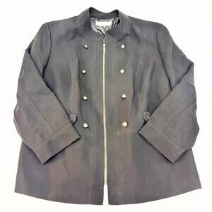 Tahari Navy Style Black Zip-Up Blazer Gold Button Size 20W